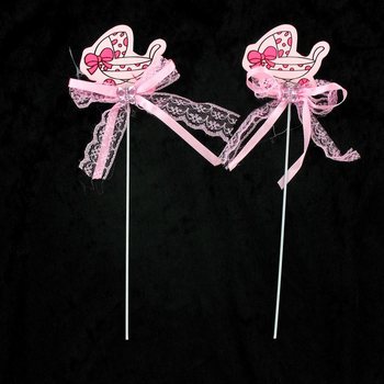 Pique à Gâteau de Naissance - Landau Rose (12 pcs)