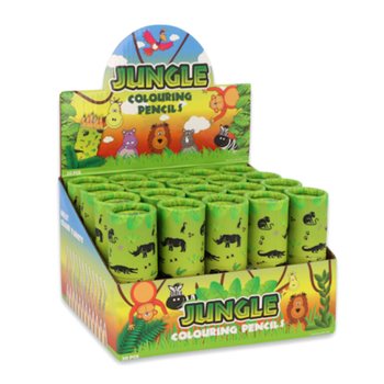12 Crayons de Couleur en Tube : Mod&egrave;le Animaux de la Jungle - Pr&eacute;sentoir (20 pcs)