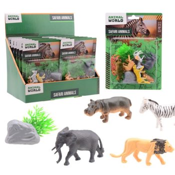 ANIMAL WORLD - COFFRET ANIMAUX DE SAFARI 10 PI&Egrave;CES SUR CARTE - EN PR&Eacute;SENTOIR (12 pcs)