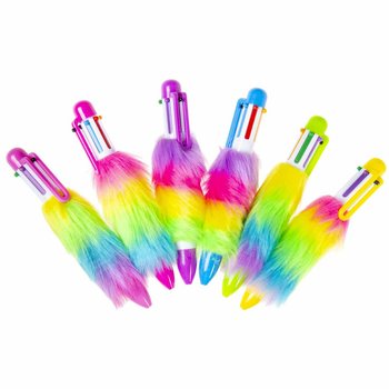 STYLO &Agrave; BILLE FLUFFY AVEC 6 COULEURS - EN PR&Eacute;SENTOIR (24 pcs)