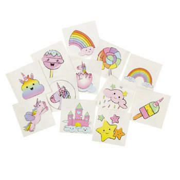 Tatouages &Eacute;ph&eacute;m&egrave;res Licorne - Sachets de 12 (Pr&eacute;sentoir de 48)