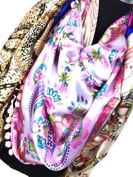 ÉCHARPE TRIANGLE DE LUXE RÉVERSIBLE ROSE / CRÈME / MULTICOLORE (1 pc)