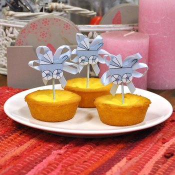 Pique Cupcake de Naissance - Poussette Bleue (12 pcs)
