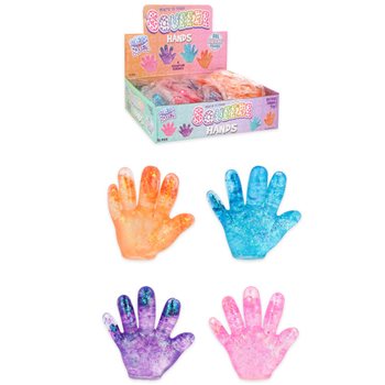 Main anti-stress Squeeze Hand - Couleurs assorties - Présentoir (12 pcs)