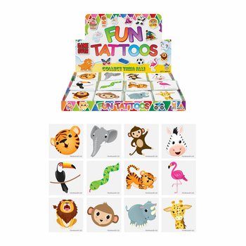 TATOUAGES FUN - ANIMAUX DE LA JUNGLE - PRÉSENTOIR (48x12 pièces)