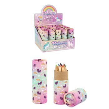 12 Crayons de Couleur dans un Tube : Mod&egrave;le Licorne - En Pr&eacute;sentoir (20 pcs)