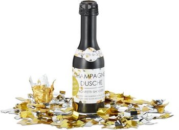 Canon à confettis bouteille de champagne 31 cm – Argent et or (4 pièces)