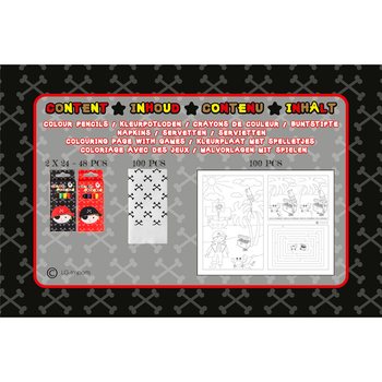 BOX RESTAURATION COMPL&Egrave;TE PIRATE - 48x Sets de Crayons + 100x Coloriages + 100x Serviettes (248 pcs)