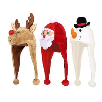 BONNETS DE NOËL PERSONNAGES LUXE : PÈRE NOËL, BONHOMME DE NEIGE & RENNE (24 pcs)