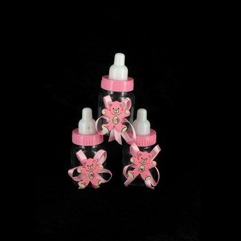 BIBERON DÉCORATIF ROSE AVEC OURSON (12 pcs)