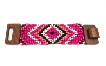 Bracelet Aztèque en Bois Fermoir Fuchsia (1 pc)