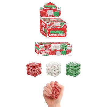 SQUEEZY GLITTER BAUBLE CUBES - AVEC PAILLETTES - LOT DE 3 CUBES - AVEC REMPLISSAGE SUGAR - EN PR&Eacute;SENTOIR (6 SETS)