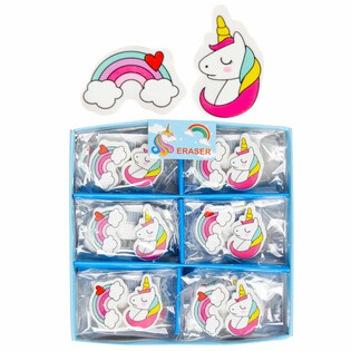 GOMME Lot de 2 LICORNE / ARC-EN-CIEL EN PR&Eacute;SENTOIR (36 pcs)