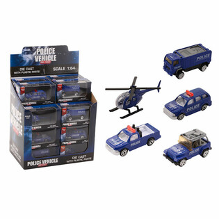 DIE CAST - MIX V&Eacute;HICULES DE POLICE, &Eacute;CHELLE 1:64 EN PR&Eacute;SENTOIR (24 pcs)